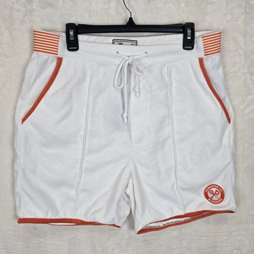 Tombolo Men's Fault One Tennis Cabana Shorts Large Terry Cloth White Orange